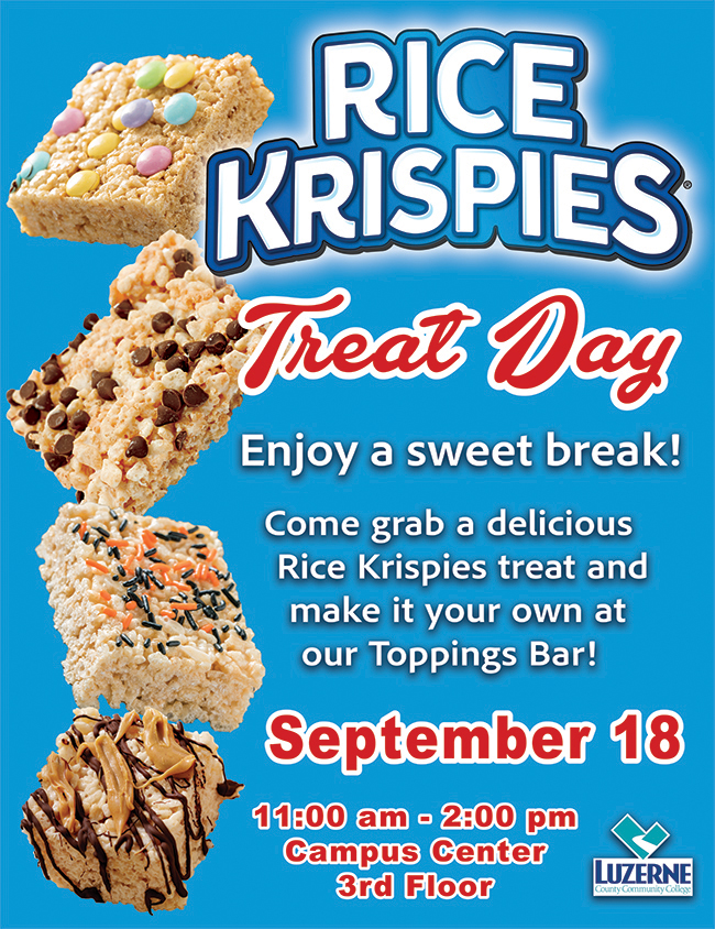 Rice Krispies Treat Day, 3rd Floor, Campus Center, Building 14, 11:00 am - 2:00 pm 