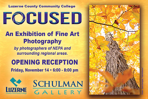 Luzerne County Community College will host The FOCUSED Exhibition at the Schulman Gallery from Friday, November 14, 2025, through Wednesday, December 17, 2025. The exhibition will highlight exceptional fine art photography created by photographers from Northeastern Pennsylvania and surrounding regional communities.